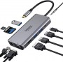 Hub USB C, Adaptateur Multiport 10-en-1 vers HDMI et VGA,Ethernet RJ45